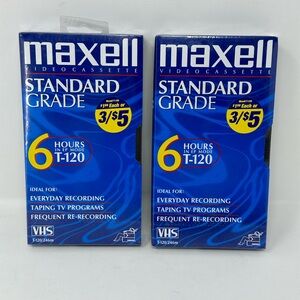NEW LOT OF 2 MAXWELL STANDARD GRADE T-120 6 HOUR VHS TAPES SEALED B6